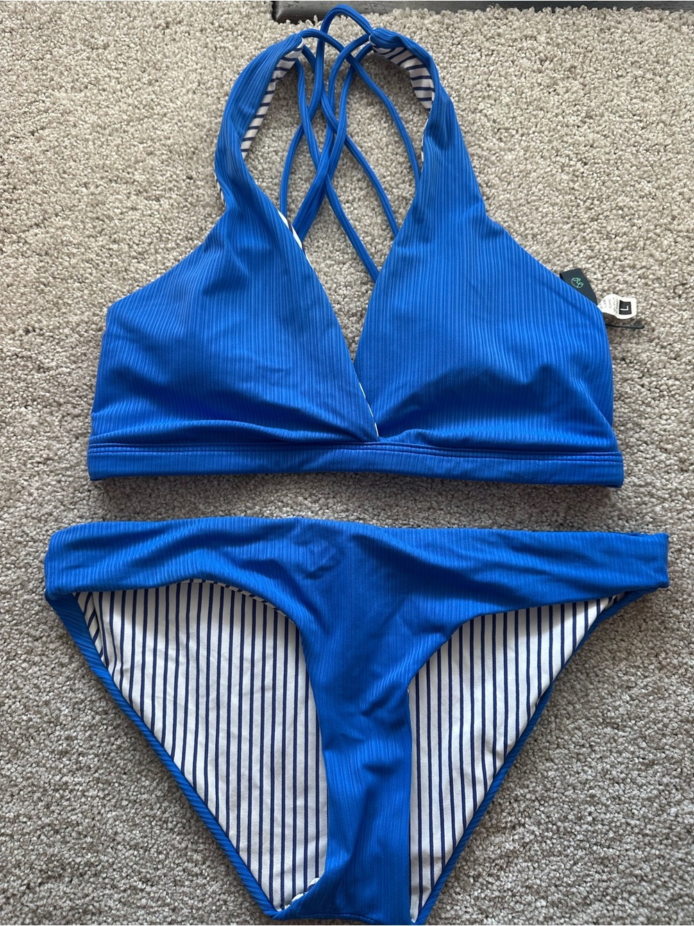 Maaji Electric Blue Ribbed Strappy Bikini Set